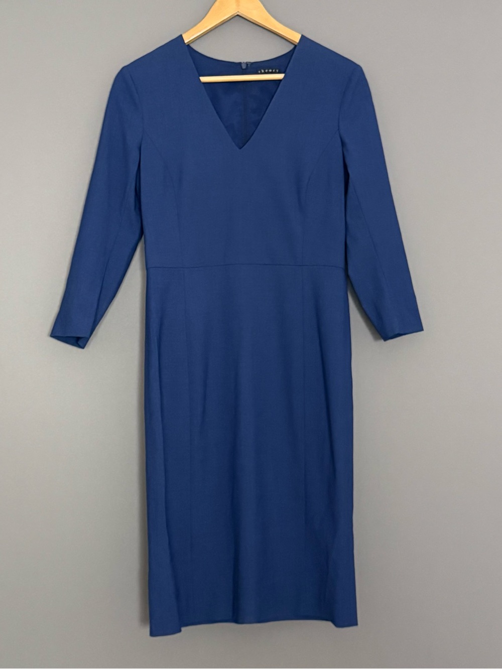 Theory Wool V-Neck Sheath Dress Women Blue Size 6 Corpcore Career - Picture 2 of 8